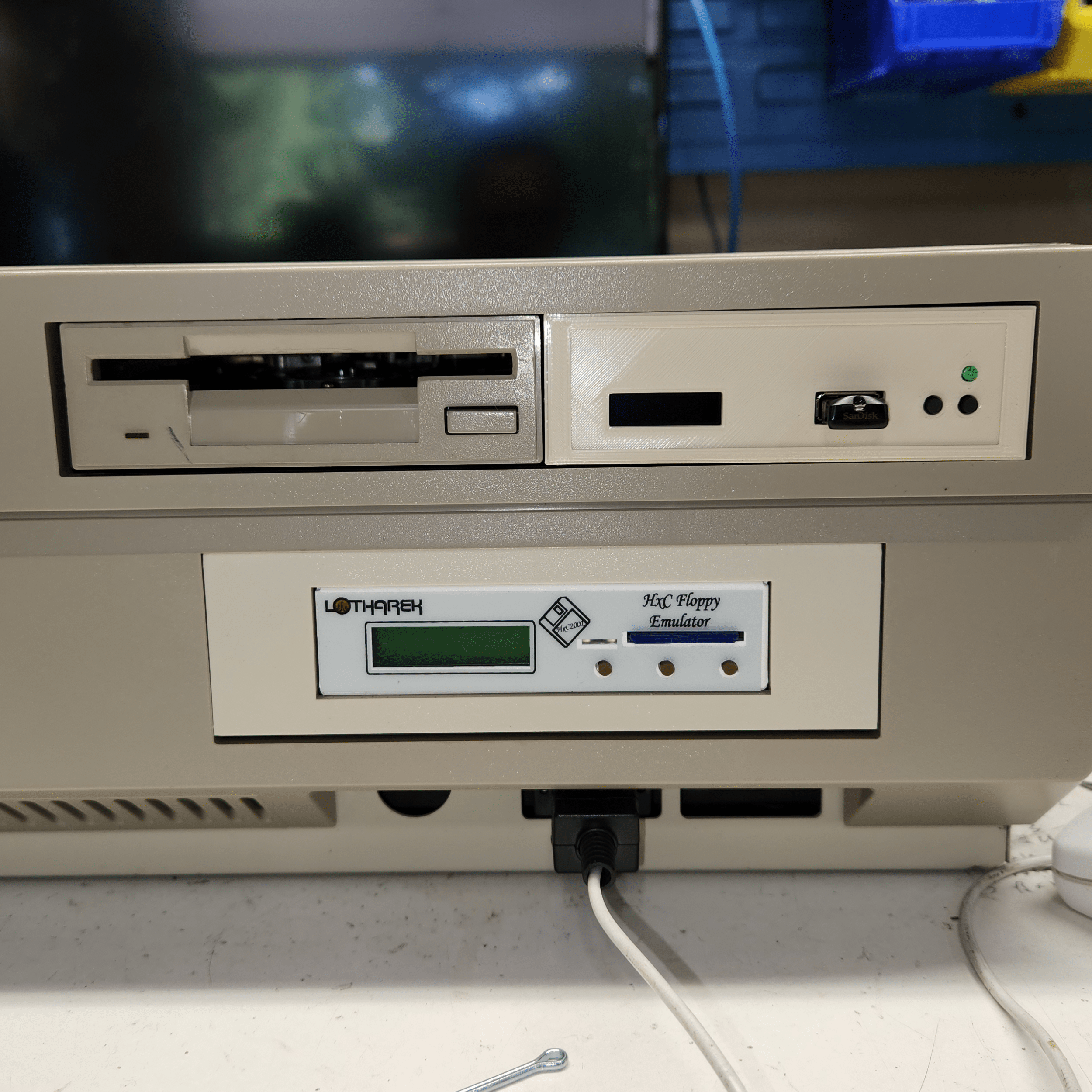 3D printer Gotek case installed into an Amiga 2000